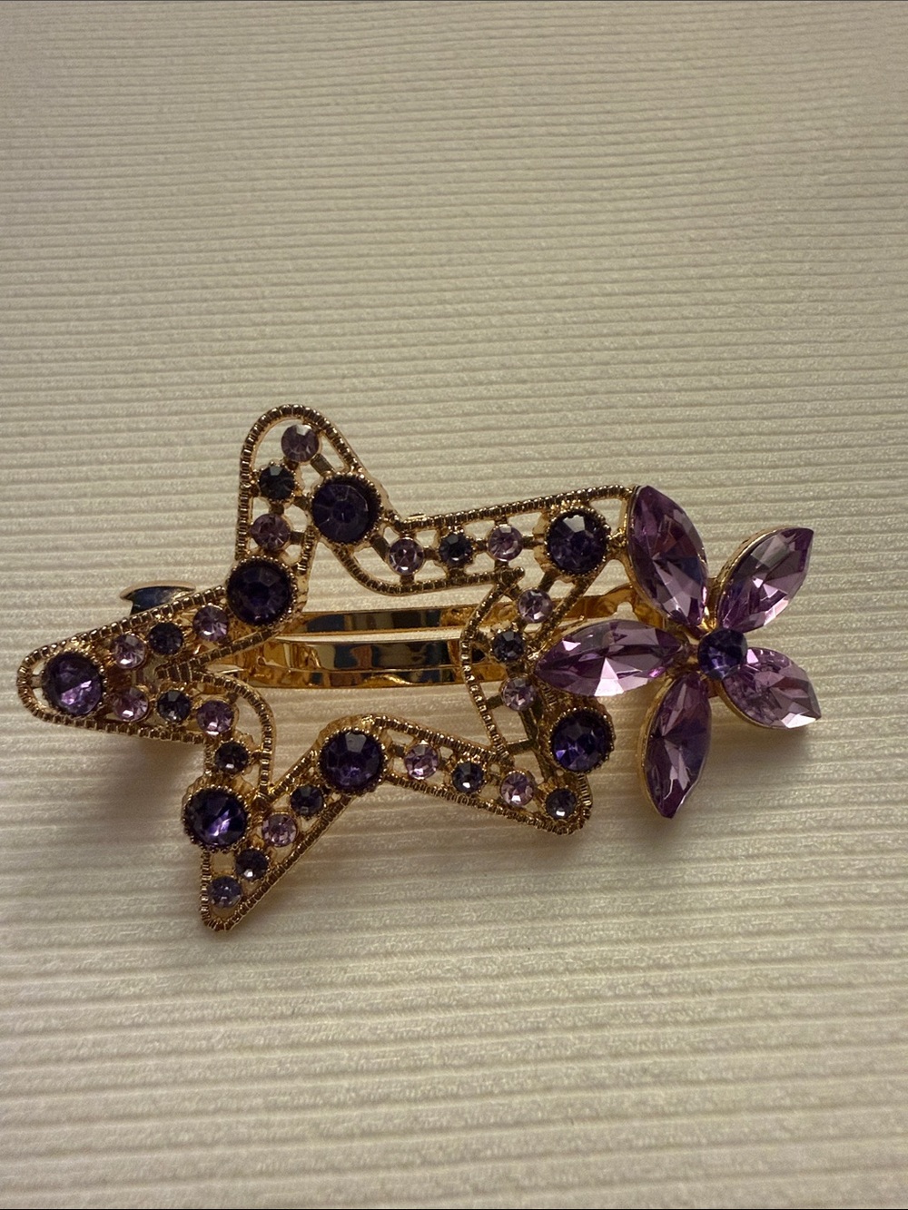Gold & purple Star & Leaf Decorative Hair Barrette - Women Accessories
